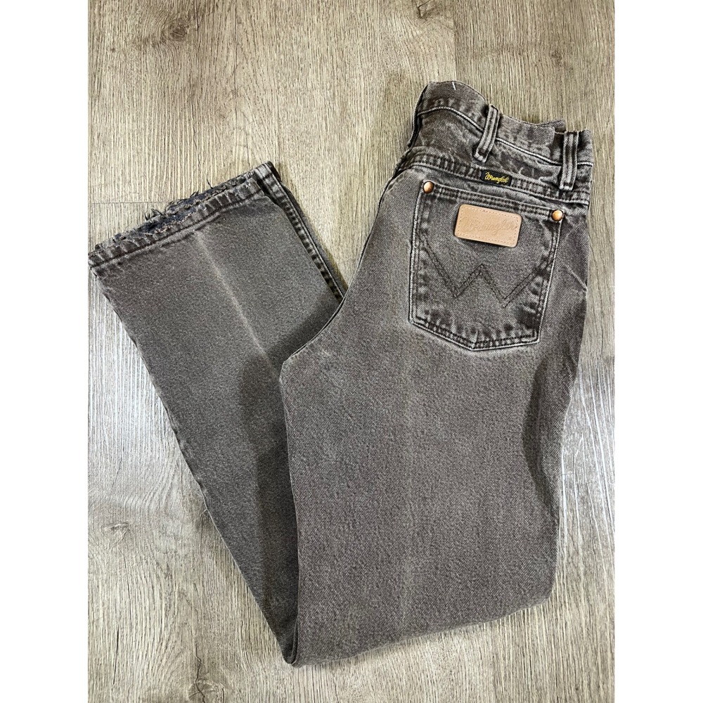 Wrangler Cowboy Cut Faded Black High Waisted Straight Leg Jeans 31x30 Frayed Hem